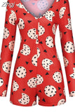 Women Bodysuit Long Sleeve Deep V Neck Bodycon Stretch Leotard Crop Top Button Short Romper Pajamas Women Jumpsuit