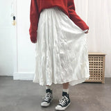 Summer Solid White Black gothic pleated skirts womens harajuku high waist long skirt plus size satin midi skirt
