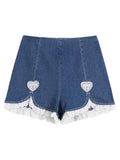 Print Lace Trim Blue Denim 2022 Sexy Shorts High Waist Women's Summer Shorts Gothic Oversize Shorts Women Denim