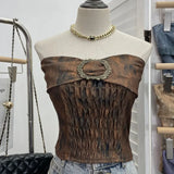 Old Style Retro Brae Waist-Dyed Wear Sexy Shoulder-Wrapped Sleeveless Top