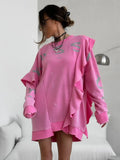 Wind Collar Long Loose Lotus Leaf-Backed Women's Sadopamine Fashion Print Coat