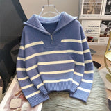 Zingj Feeling Sweater Women's Wear With Autumn And Winter 2023 New Lazy Wind Versatile Zipper Stripe Short Bottom