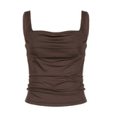 Zingj Style Spice Girl Basic Solid Color Pleated Small Vest New Fashion Square Collar
