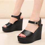 Layer Of Cow Skin Summer New Thick-Bottomed Beach 11CM Slopes And Women's Sandals High Heel Waterproof Table Comfortable Pine Pastry Fish Mouth