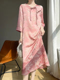Chinese Summer Style Round-Collar Thin Half-Sleeved Women Loose And Thin Chinese Style Jacquard Forked Cheongsam