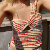 Stripe Knitted Top Tank Y2k Hollow Out Fashion 2022 Summer One Shoulder Sleeveless Sexy Women Crop Tops Casual