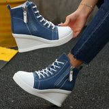New Large-Size High-Bang Canvas Shoes Women's Pine Cake Thick Bottom Heel Single Shoes Women Increase The Height Of Thin Fashion Single Shoes