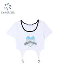 Letter Printed T-shirt Aesthetic Short Sleevle Chic Crop Top 2022 Summer Female 90s Fashion Casual Streetwear Y2K