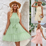 Summer 2025 New Solid Color Casual Neck Sleeveless Waist