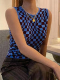 Checkered Print Crop Tank Top-Outfit