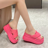 Rose Red Thick Bottom Round Head Slippers Pop Summer New Korean Version Cross With A Word Slope With