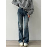 Versatile Vintage Blue High Waist Flare Slim Jeans-Outfit