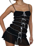 2023 Sexy Women Sleeveless Casual Sling Dress Spaghetti Strap See Through Tie-up Long Dresses Sexy Y2K Party