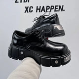 2025 Burst Men's Shoes Thick Sole Fashion Increase Leisure Tide Low-Heeled Derby Shoes