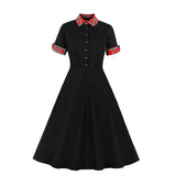 Plaid Print Black Women Casual Rockabilly Dress 40s 50s 60s Summer Button Front Shirt Sundress A Line Party Swing