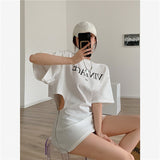 T Shirt Dress Women's Sexy Show Waist Slim Hip Mini Dresses 2021 Summer Tops New zipper Short Sleeve Letter Top