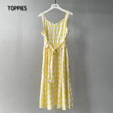 Fashion Plaid O-ring Belt Camisole Dresses Sexy Sleeveless Midi Dress 2021 Summer