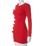 Long Sleeve Bow Cut Out Solid Mini Dress- Outfit