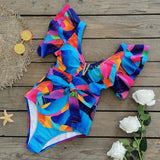Double-Layer Lotus Edge Deep V Sexy Bare Back Tied With Ajoint Swimsuit Woman 2025 New Pressure Belt