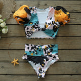 Women Puff sleeve Bikini Set 2021 Bandeau Swimwear Printed Swimsuit High Waist Bathing Suit Beachwear Biquini