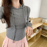 Hooded Long-Sleeved T-Shirt For Women In Autumn, The New Bottomed Shirt Is Slim, Slim, Short And