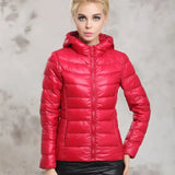 New Spring Autumn Ultra Thin Women Jacket Short Design Hooded Duck Down Coat Female Stand Collar Plus Size