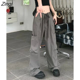 Pants Women Loose Pockets Teens Unisex Streetwear Retro Chic Ins Ulzzang Casual Baggy Vintage College Thin Summer