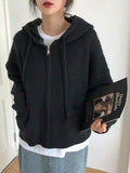 Zipper Women Y2k Knitwear Autumn Ladies Streetwear Jacket Sweater Coat Grunge Vintage Loose Solid Hooded Cardigans