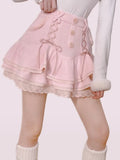 Kawaii Lolita Mini Skirt Women Winter Lace Casual Elegant Sweet Female Skirt High Waist Bandage Korean Skirt 2022