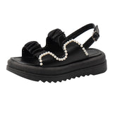 Wind Platform Sandals Female 2025 New Summer French Temperament Beads Fashion One Word Buckle Roman