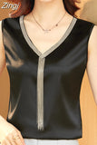 Crop Top Women V-neck Tassel Women's T-shirt Solid Vest Ladies Tops Summer Tank Top Chiffon Blouse White Woman