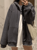 Solid Color Oversized Zip Up Hoodie- Outfit