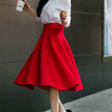 Waist Pleat Elegant Skirt Green Black White Knee-Length Flared Skirts Fashion Women Faldas Saia 5XL Plus Size Ladies