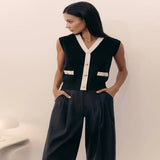 Zingj Small Fragrant Wind Sleeveless V-Neck Knit Cardigan Female 2024 Summer European Goods Bump Color Gold Buckle Short Money Vest Vest-Outfit