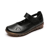 Genuine Leather Ladies Flat Summer Shoes Woman Slip On Casual Loafers Hollow Out Round Toe Soft Comfort Sandals