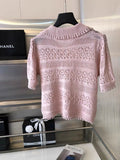 Knitted Shirt Sweater For Women's 2024 Summer New Korean Fashion Hook Flower Hollow Out Versatile Sweet Ladies