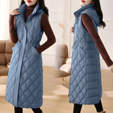 Fashion Long Down Cotton Vest Female 2024 New Winter Slim Foreign Style Over The Knee Vest Horse Clip Plus Thick Coat-Outfit