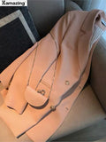Women 2022 Fashion Office Wear Double Breasted Pink Blazer Coat Long Sleeve Pockets Female Outerwear Chic