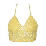 Sexy Bikini Crop Top Women Crochet Boho Beach Camisoles Bikini Bralette Halter Cami Knitted Bra Backless Beachwear Tank