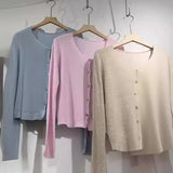 Spring And Autumn New Korean Simple Knitted Cardigan Omnipotent Solid Color V-Neck Long-Sleeved