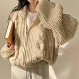 Cable Knit Loose Zip Up CardiganOutfit