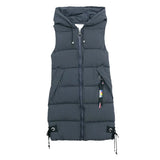 Cotton Vest Female Medium Long 2024 Autumn Winter New Korean Version Of Fashion Hooded Slim Large Size Cotton Vest-Outfit