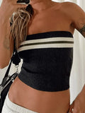 Knit Striped Bandeau Crop Top- Outfit