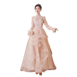 Art Exam Evening Dress Woman 2025 New Long-Sleeved Light Luxury Small Temperament Long Banquet Host Ponpong
