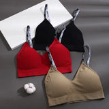 Women Seamless Gathering Bralette Push Up Bra Sexy Girls Letter Strap Bralette Wireless Brassiere Female Intimates