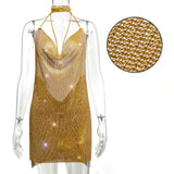 Backless y2k Metal Rhinestone Summer Dress women bodycon Night Club party mini ladies dresses vintage woman dress