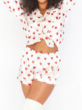 Women’s Valentine's Day 2 Piece Pajamas Set Kawaii Cute Heart Print Long Sleeve Button Up Shirt+ Shorts Set