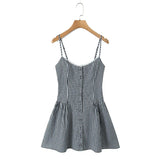 Gingham Plaid Strap Mini Dress-Outfit