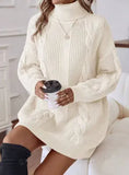 Zingj Autumn And Winter New Clean Color High Collar Long Sleeve Wrapped Hip Sweater Women's Dress-Outfit