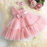 Girl Tutu Dress Headband Outfit Bowknot Clothes Baby Summer Dress Infant Party Wear Christening Gown 1 Year